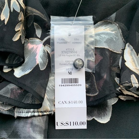 White House Black Market | NWT Size Medium Blk Dynasty Floral Silk Raglan Blouse - Picture 7 of 16